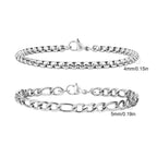 Box Chain Figaro Chain Bracelet Set — Stainless Steel