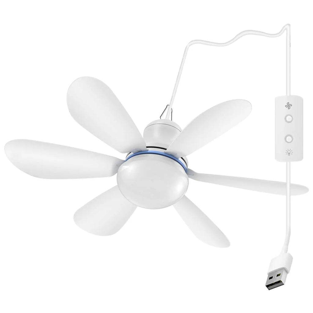 Silent 6 Leaves USB Powered Ceiling Canopy Fan with Remote Control Timing 4 Speed Hanging Fan for Camping Bed Dormitory