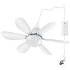 Silent 6 Leaves USB Powered Ceiling Canopy Fan with Remote Control Timing 4 Speed Hanging Fan for Camping Bed Dormitory