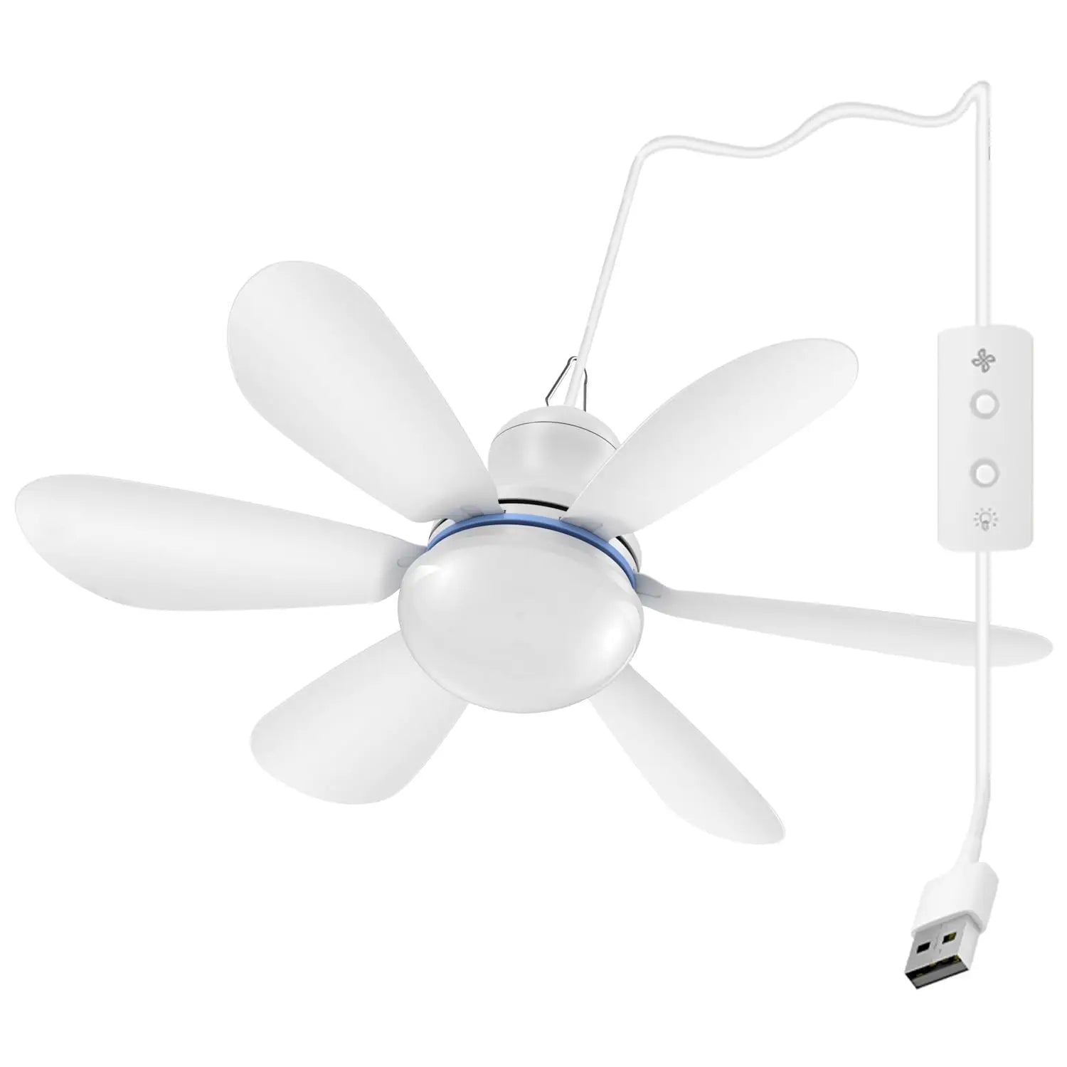 Silent 6 Leaves USB Powered Ceiling Canopy Fan with Remote Control Timing 4 Speed Hanging Fan for Camping Bed Dormitory