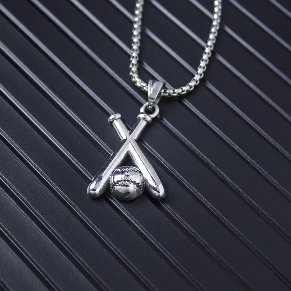 Silver Baseball Bat Pendant Necklace Stainless Steel