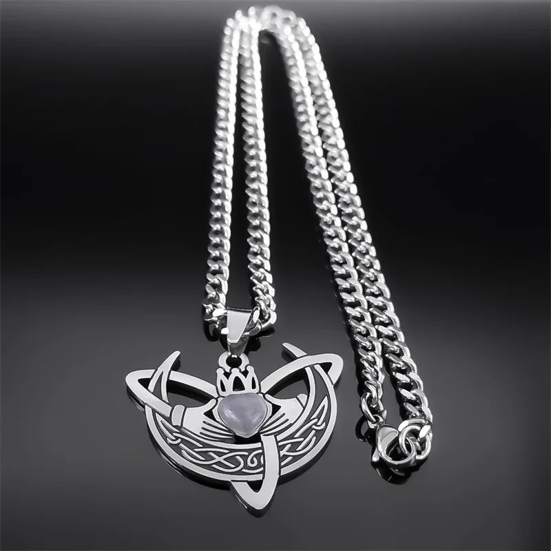 Heart Celtic Knot Steel Pendant Crescent Moon
