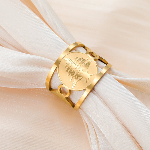 Cedar Tree Wide Band Cuff Ring — Stainless Steel
