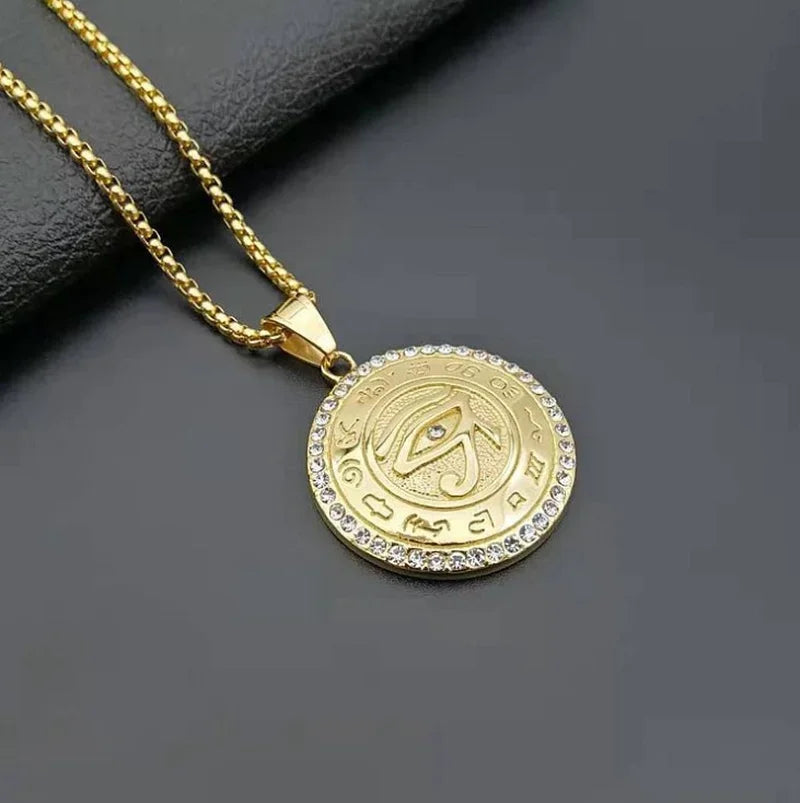 Eye of Horus, Eye of God Necklace, Rotatable Evil Eye Pendant, Men's Trendy Retro Weird Egyptian Amulet Jewelry
