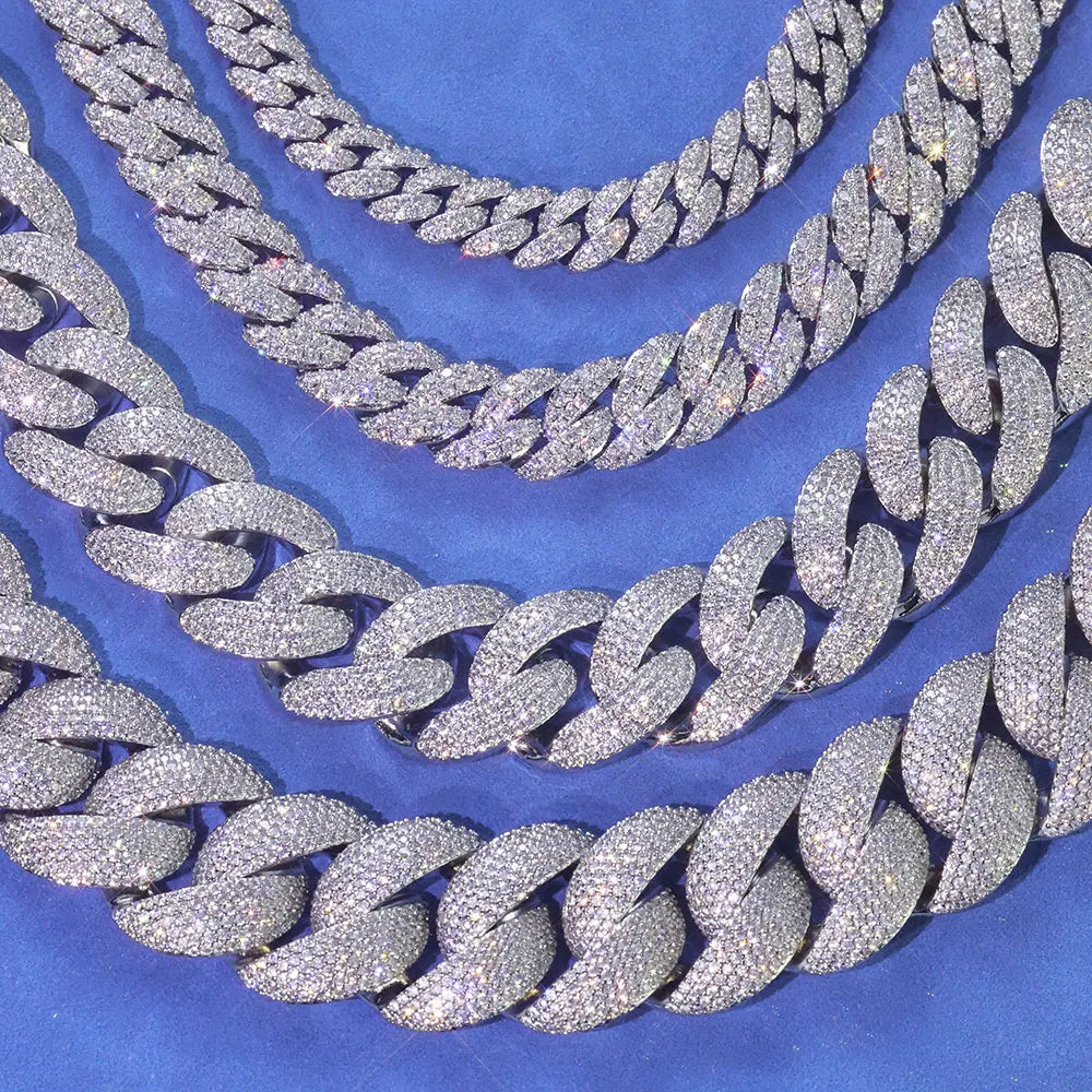ESKEEM 10/13/18/20/22MM Full Prong-Set Iced Out Bubble Cuban Chain Hip Hop Jewelry Cubic Zirconia Cuban Necklace