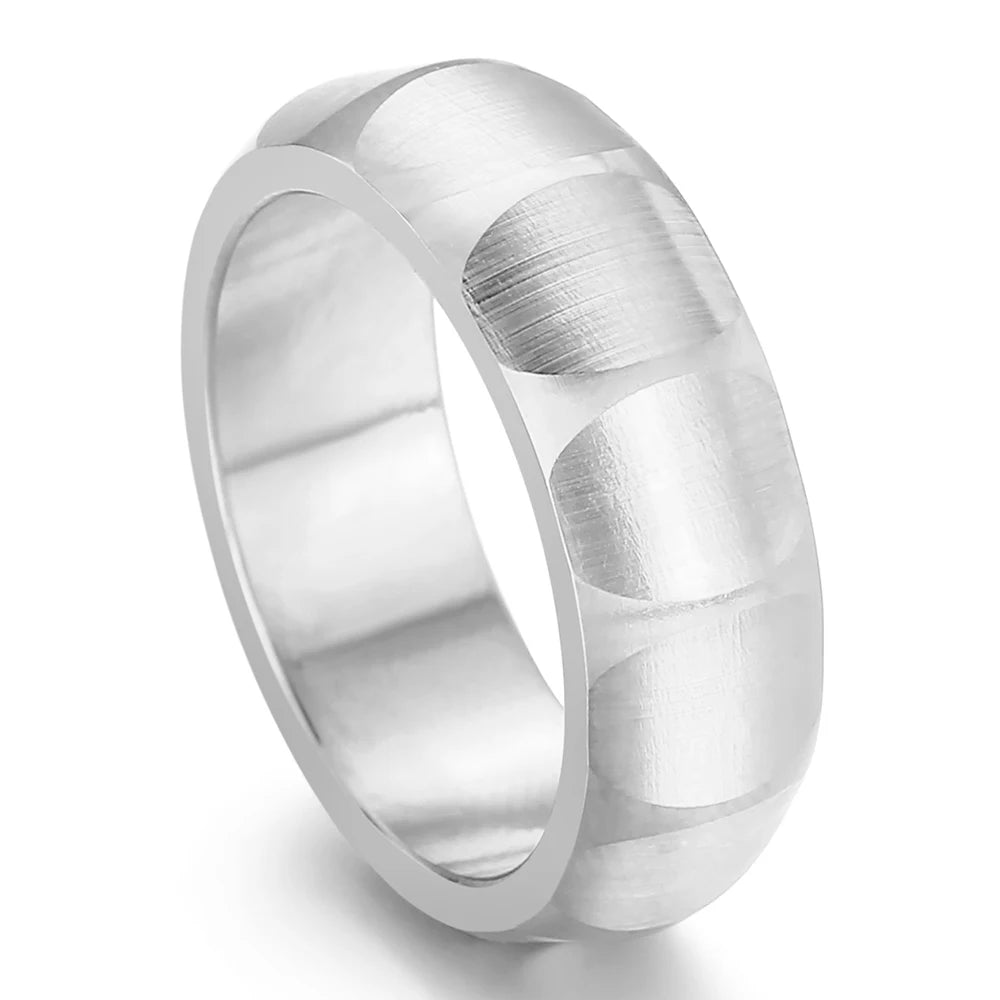 Waterproof Vacuum Plated Gold Color Stainless Steel Men's Ring 7mm Width Brushed Finished with Inner Curve Design Rings