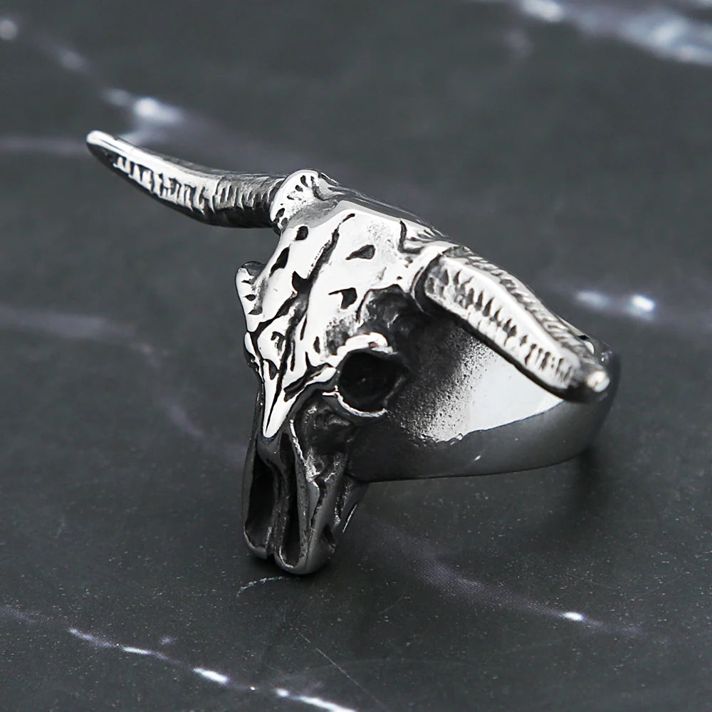 Men Gothic 316L Stainless Steel Bull Skull Ring Punk Rock Biker Bull Head Animal Ring Cool Fashion Jewelry Gift Drop