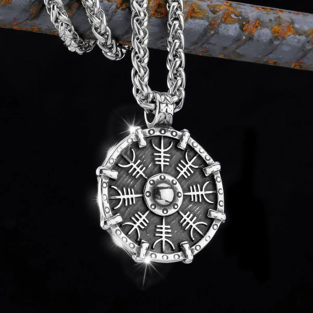 Nordic Totem Amulet Rune Necklace Retro Geometric Pattern Stainless Steel Jewelry Viking Punk Pendant Men's Fashion