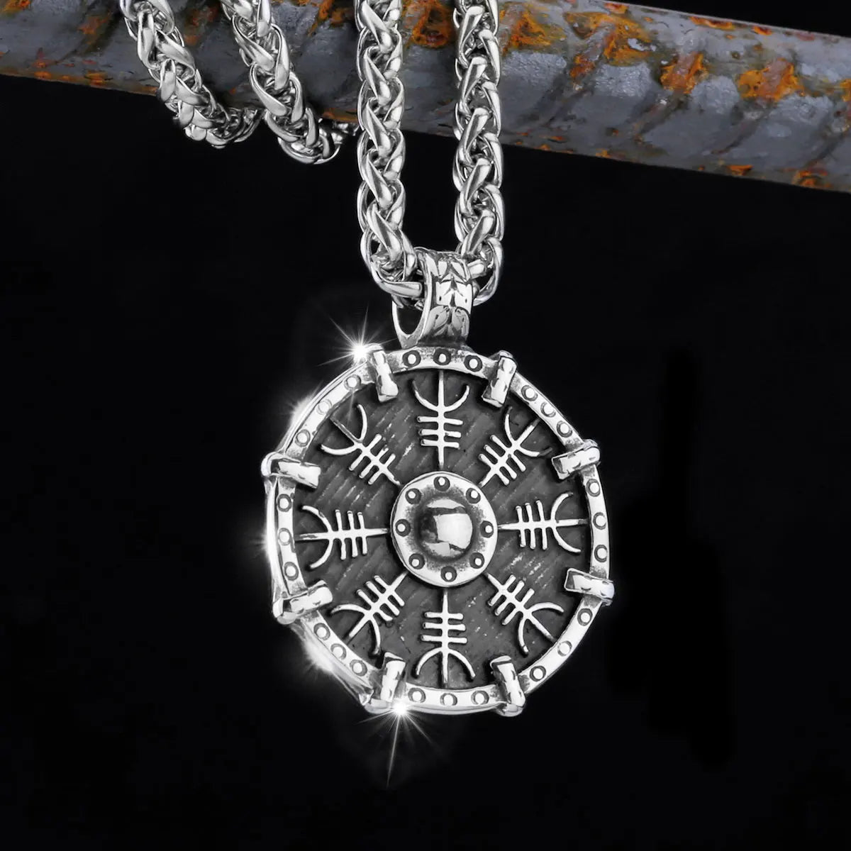 Nordic Totem Amulet Rune Necklace Retro Geometric Pattern Stainless Steel Jewelry Viking Punk Pendant Men's Fashion