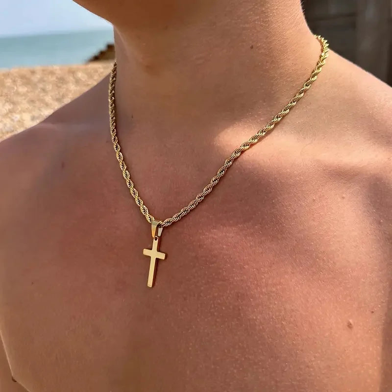Twisted Cross Pendant Necklace — Silver
