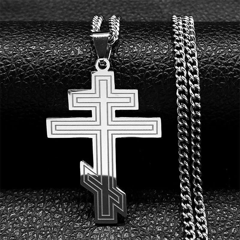 Hip Hop Stainless Steel Orthodox Cross Necklace Faith Christ Amulet Pendant Necklaces Classic Religious Jewelry Gifts