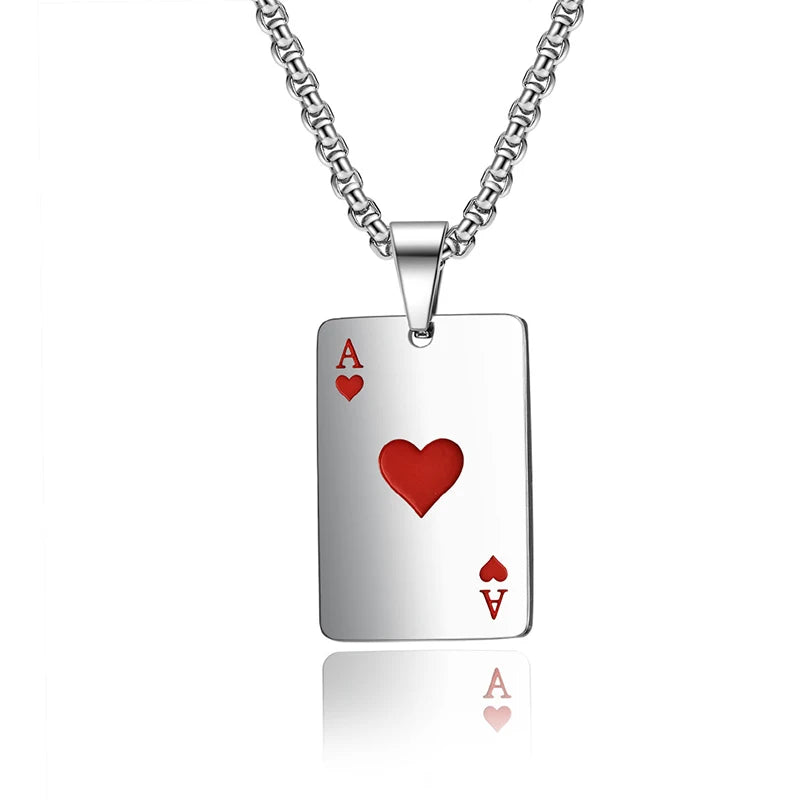 Lucky Ace Playing Card Suit Pendant Necklace — Stainless Steel