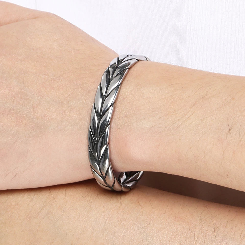 Vintage Open Bangle for Man Men 316l Stainless Steel Men's Braided Style Cuff Bracelets Punk Birthday Jewelry Gift for