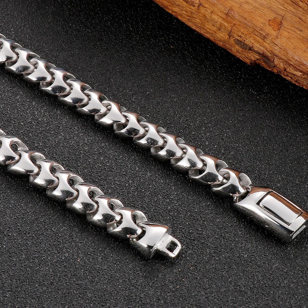 9MM Wide Curb Chain Man Necklace Polished Stainless Steel 50/60/70CM Long Men's Keel Chains Necklaces Choker Items