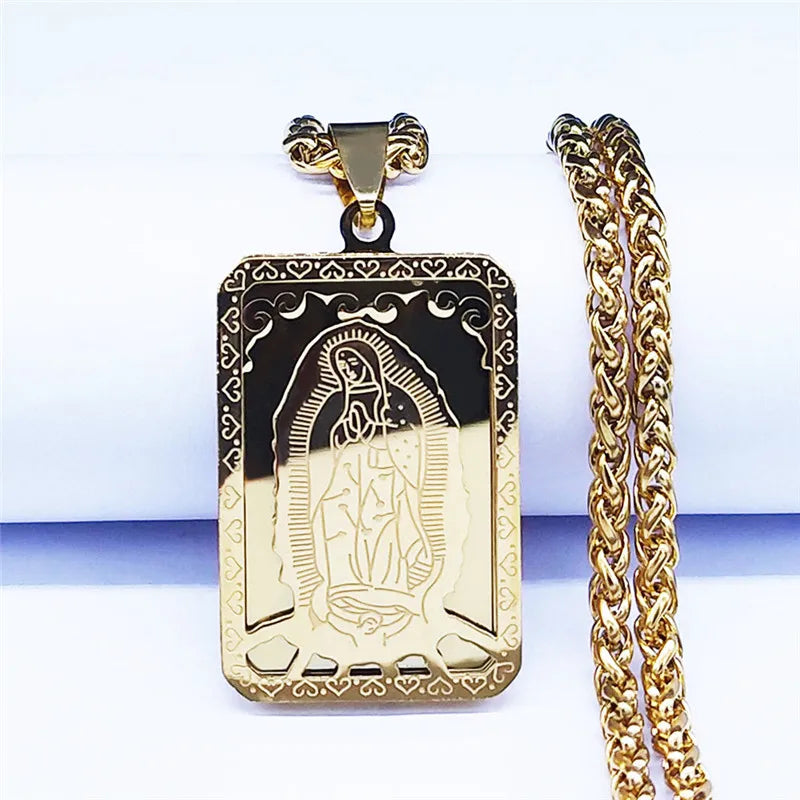 Steel Pendant Virgen Guadalupe Mary Square