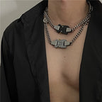 HANGZHI 2021 NEW Hip Hop Punk Titanium Steel Street Men and Women Letters Metal Safety Buckle Necklace Fashion Jewelry