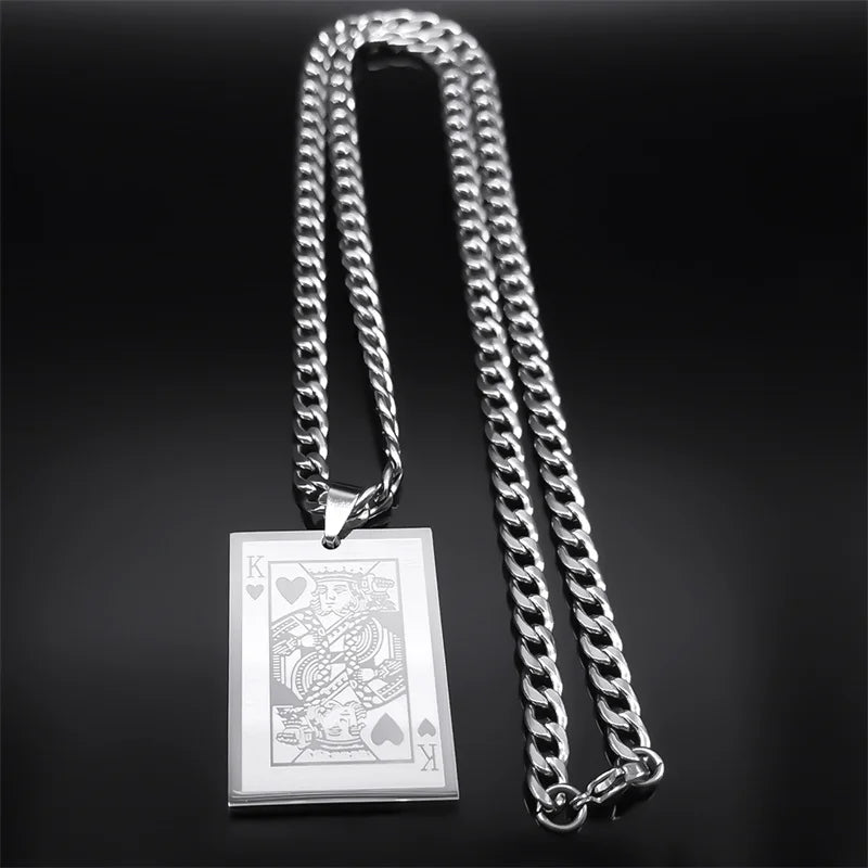 King of Hearts Pendant Necklace — Stainless Steel