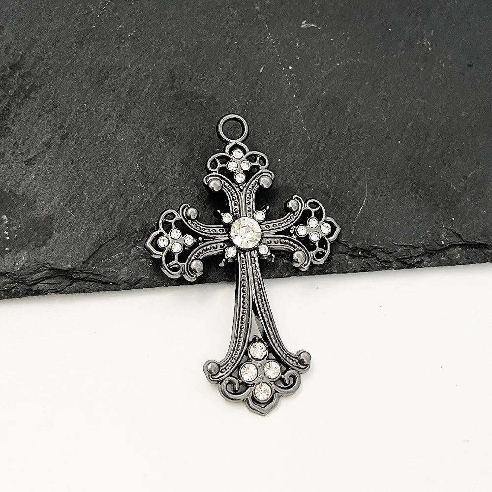 Iced Out Catholic Cross Silver Pendant Necklace