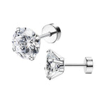 1 Pair 3-8mm Classic Round/Flat Back Screw Stud Earrings for Women/Men Stainless Steel  Shiny Zircon Crystal Piercing Jewelry