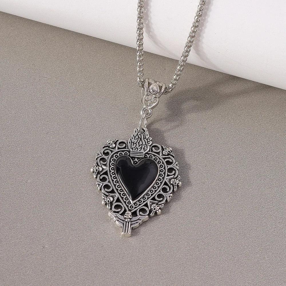 Gothic Skull Love Heart Necklace for Women Men Religious Crucifix Necklaces Punk Jewelry Gifts
