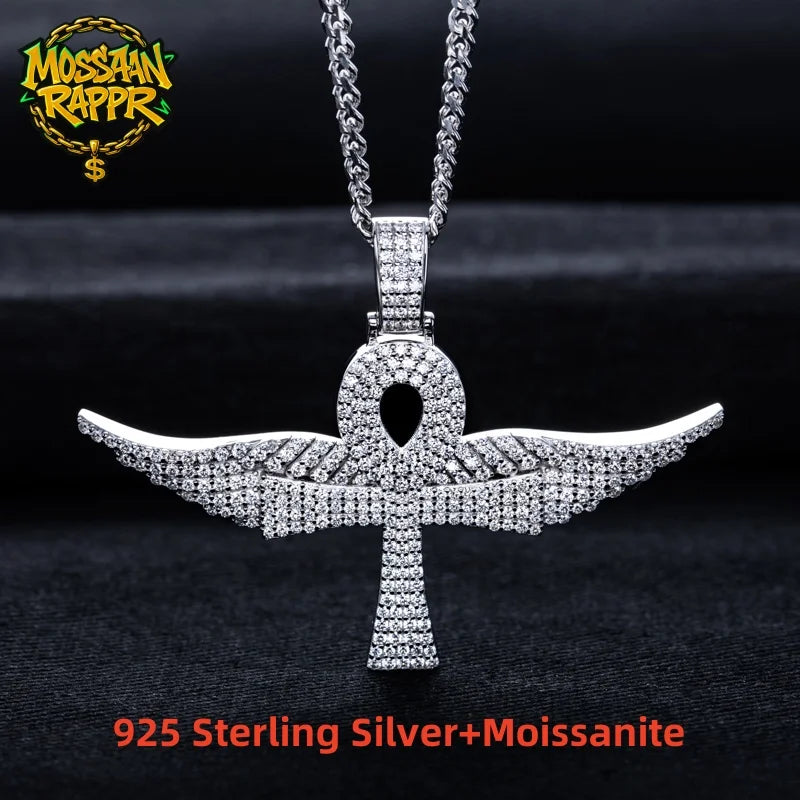 Iced Out Angel Wing Cross Pendant — 925 Silver