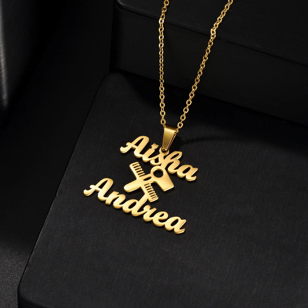 Multiple Styles Personalized Custom 2 Names Necklace Stainless Steel For Men Women Big Size Pendant Christmas Jewelry Gifts