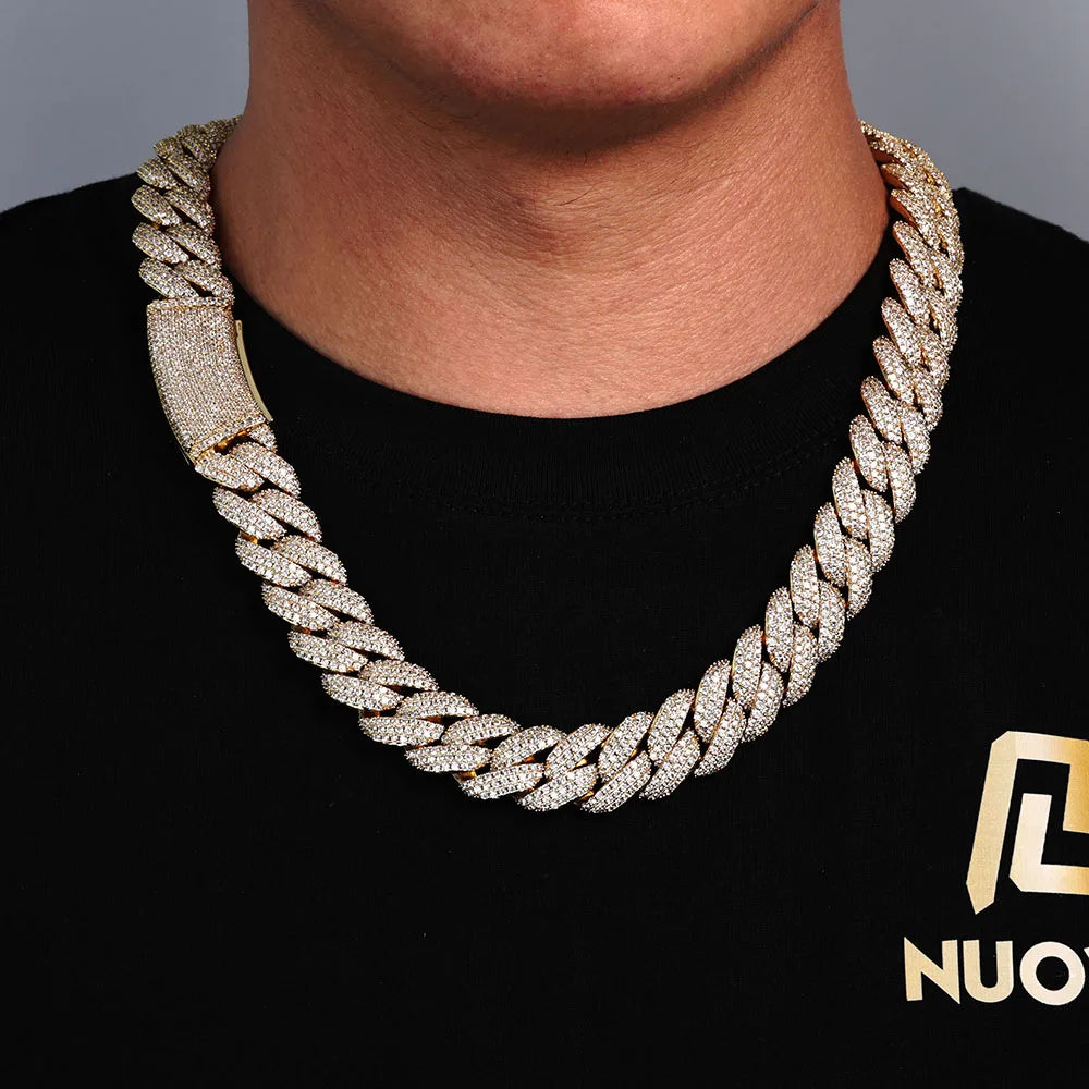 Gold Cuban Chain Necklace Iced Out 18MM 18K