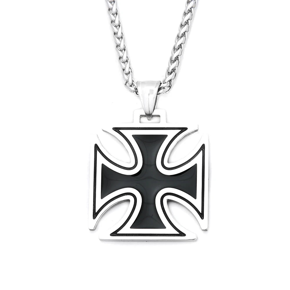 Vintage 316L Stainless Steel Cross Pendant Necklace For Men Fashion Classic Knights Templar Iron Necklaces Biker