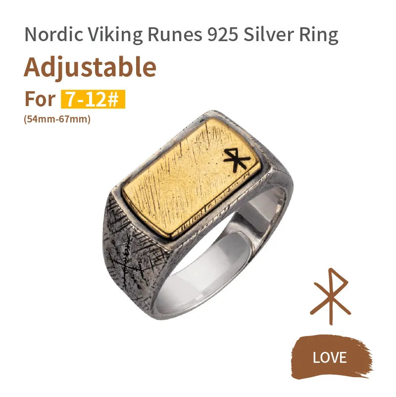 Nordic Hammer Ring Silver Inlaid Copper Viking Rune Silver Jewelry