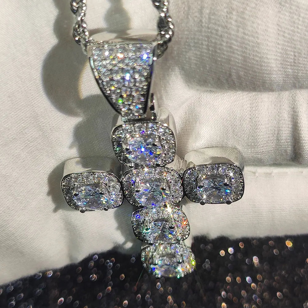 Iced Out Tennis Cross Pendant Necklace