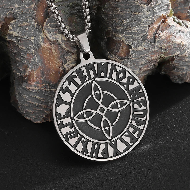 Stainless Steel Trinity Celtic Knot Nordic Rune Pendant Necklace Retro Ethnic Style Irish Knot Lucky Amulet Jewelry for