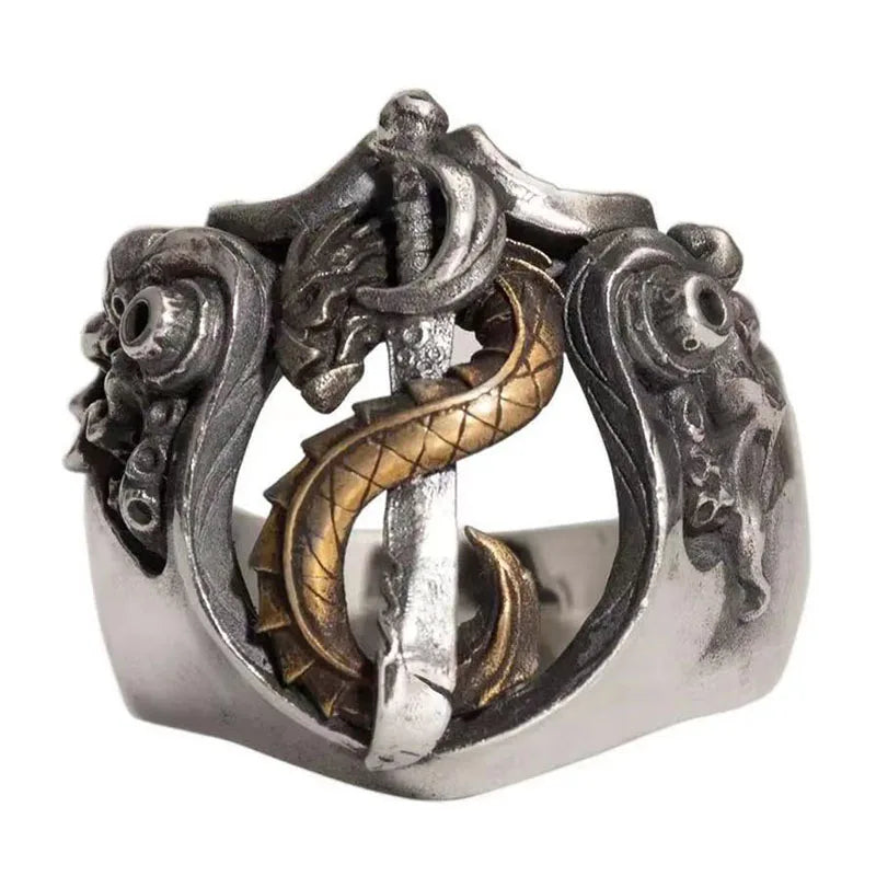 Pirate Kraken Rings for Men Women Vintage Medal Finger Ring Jewelry Gift Resizable