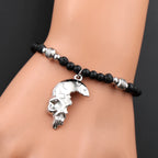 Gothic Half Skull Pendant Bracelet Black Lava Stone Beaded Adjustable Wax Rope Bracelets Men Punk Rock Jewelry