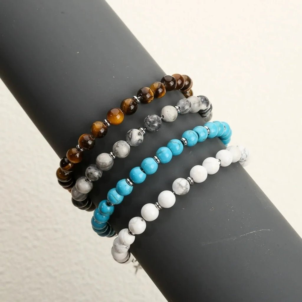 6mm Tiger Eye Beads Strand Bracelets Men Women Charm Stainless steel Chain Colorful Natural Stone Bracelet Male Jewelry