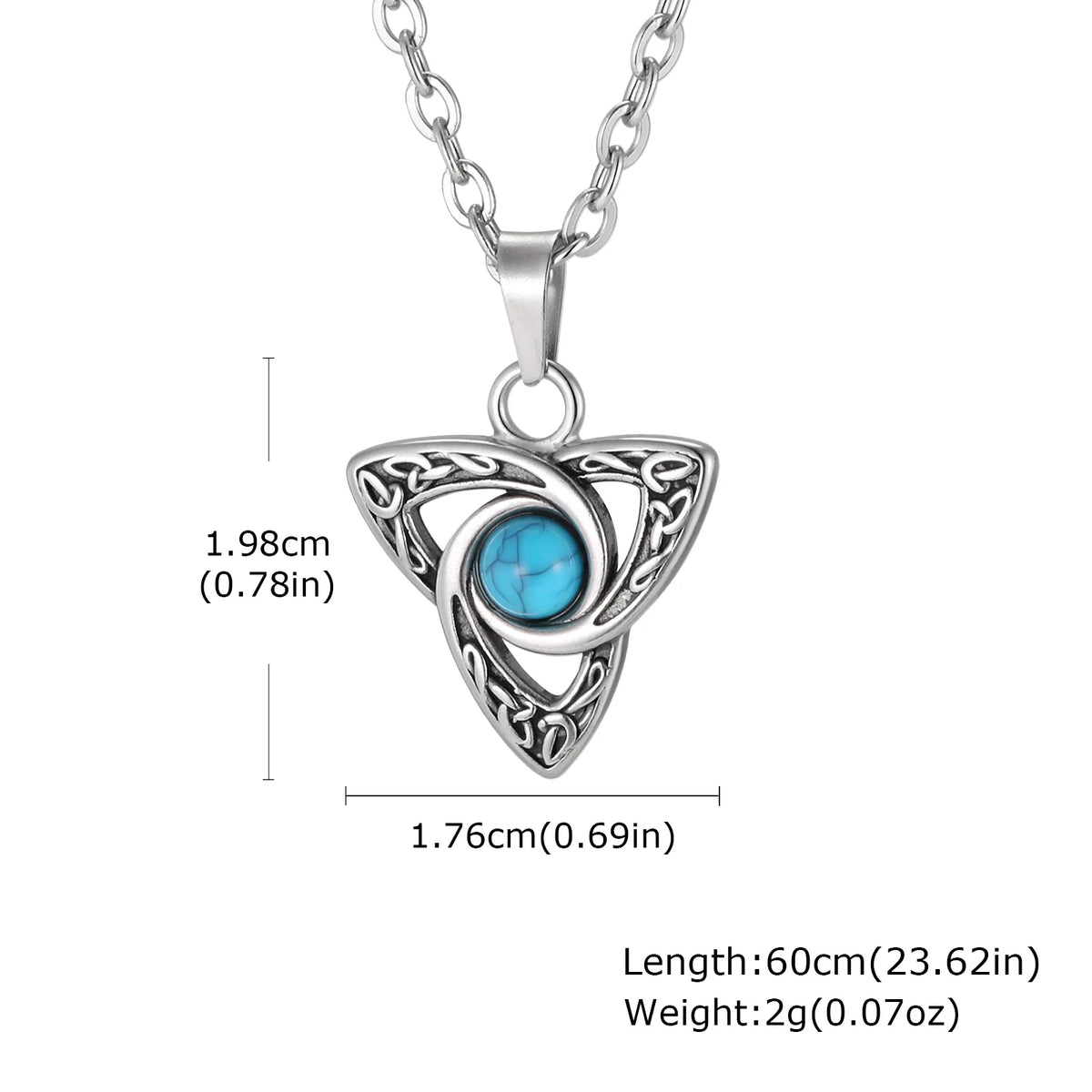 Vintage Celtic Knot Pendant Inlaid Black Opal Turquoise Necklace for Men, Retro Fashion Natural Stone Stainless Steel Jewelry