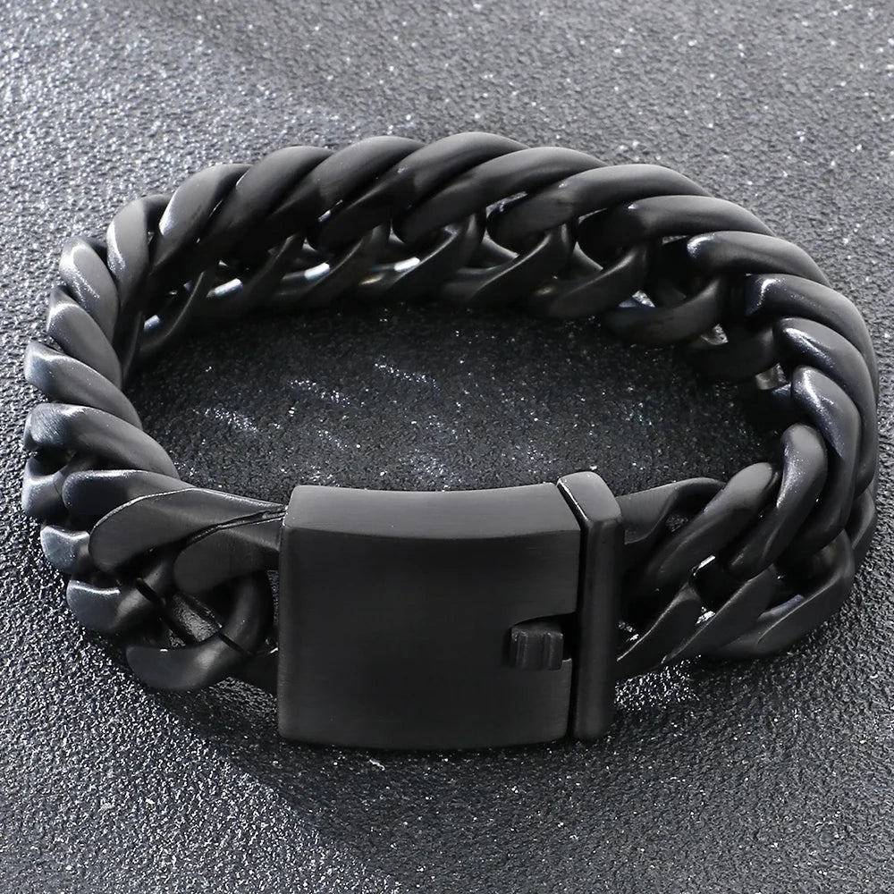 Classic Bracelet Men's 18MM Width Brushed Matte 316L Stainless Steel Curb Cuban Link Chain Man Bracelets Male Jewelry