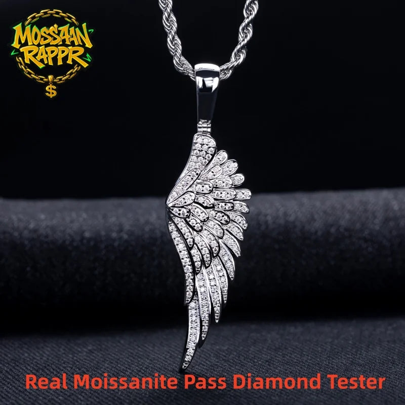 Iced Out Angel Wing Pendant — 14K Gold