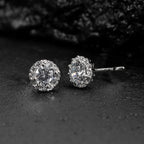 Iced Out Cubic Zircon Stud Earrings for Men & Women — Silver-Tone