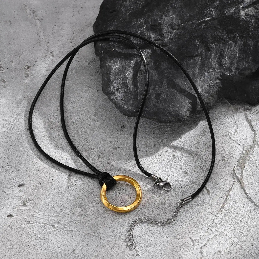 Vicking Round Mobius Necklace for Men,Stainless Steel Pendant with Black Wax Rope,Classic Jewelry Gift to Husband