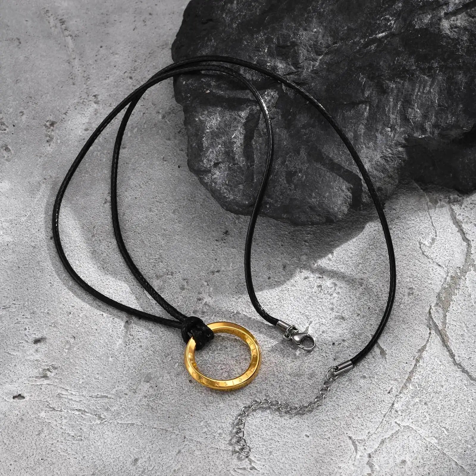 Vicking Round Mobius Necklace for Men,Stainless Steel Pendant with Black Wax Rope,Classic Jewelry Gift to Husband