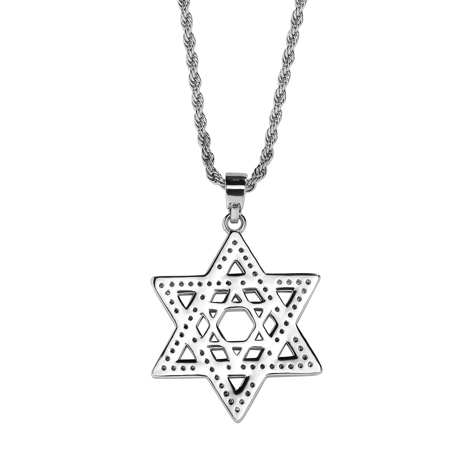 Gold Iced Out Hexagon Pendant Rope Chain Necklace