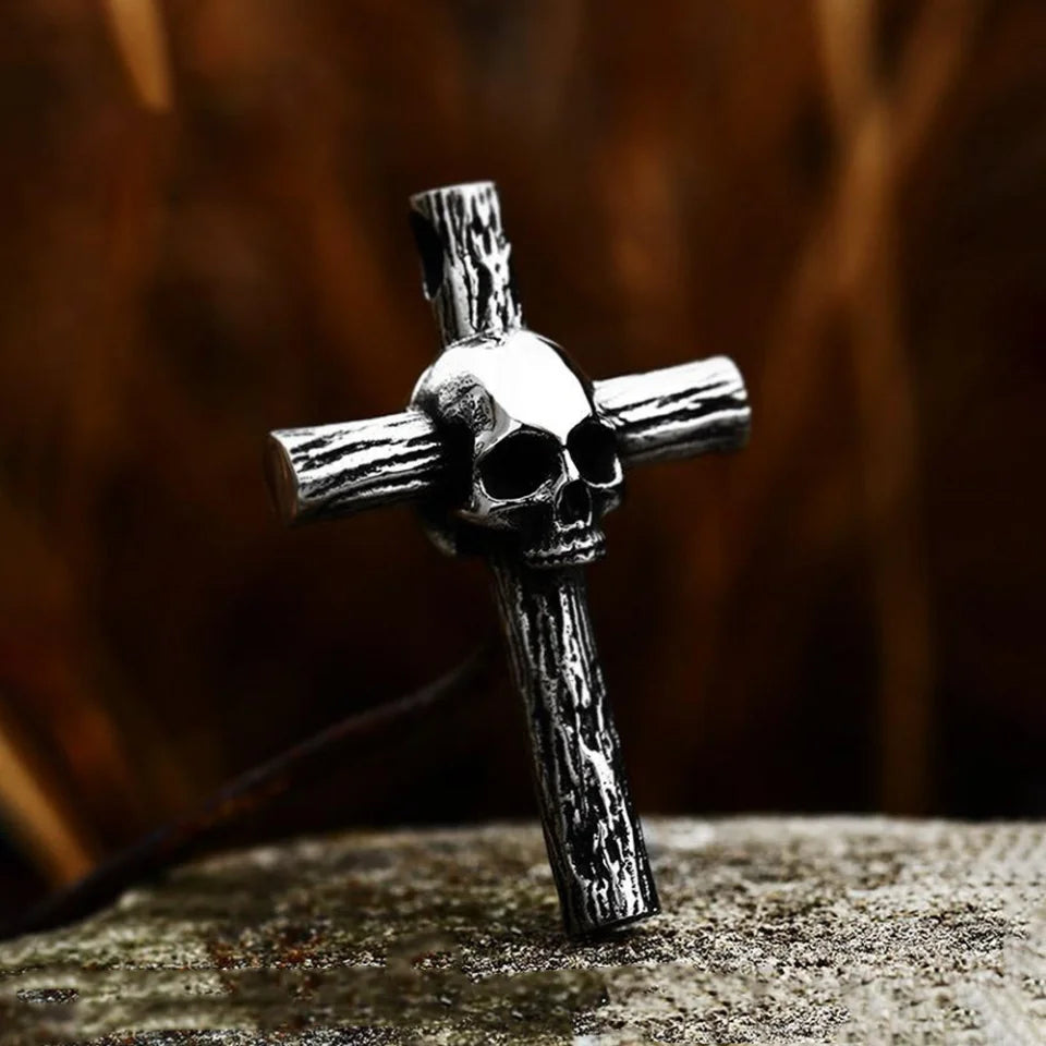 Gothic Stainless Steel Skull Cross Pendant Necklace For Men Women Fashion Punk Hip Hop Simple Necklaces Party Jewelry