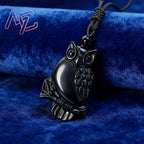 Real Obsidian Owl Pendant Necklace Natural Jewelry Charm Luxury Talismans Amulet Men Fashion Vintage Carved Gifts for Women