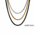 Stainless Steel Wheat Chain Necklace for Men Boys,3mm Silver Gold Black Color Chain Link Collars,Rock Punk Jewelry Gift