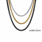 Stainless Steel Wheat Chain Necklace for Men Boys,3mm Silver Gold Black Color Chain Link Collars,Rock Punk Jewelry Gift