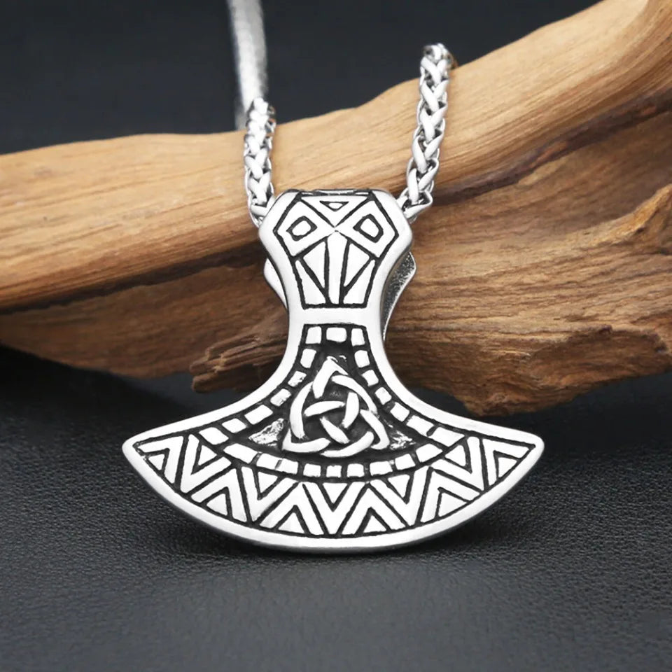 Viking Axe Head Pendant Necklace — Stainless Steel