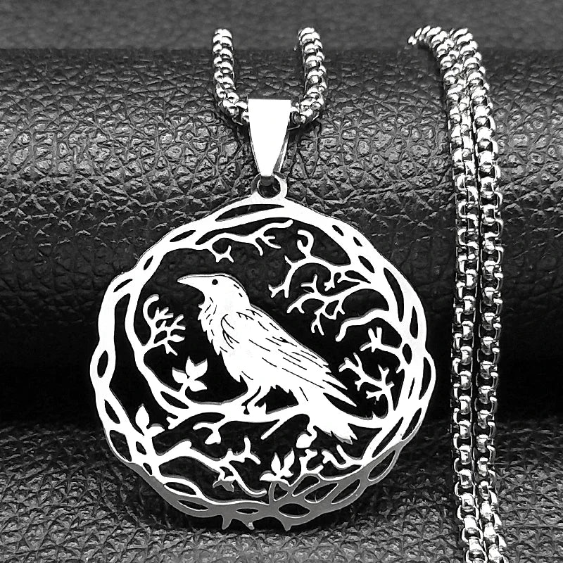 Tree Of Life Steel Pendant Gothic Crow Bird Raven