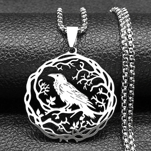 Tree Of Life Steel Pendant Gothic Crow Bird Raven
