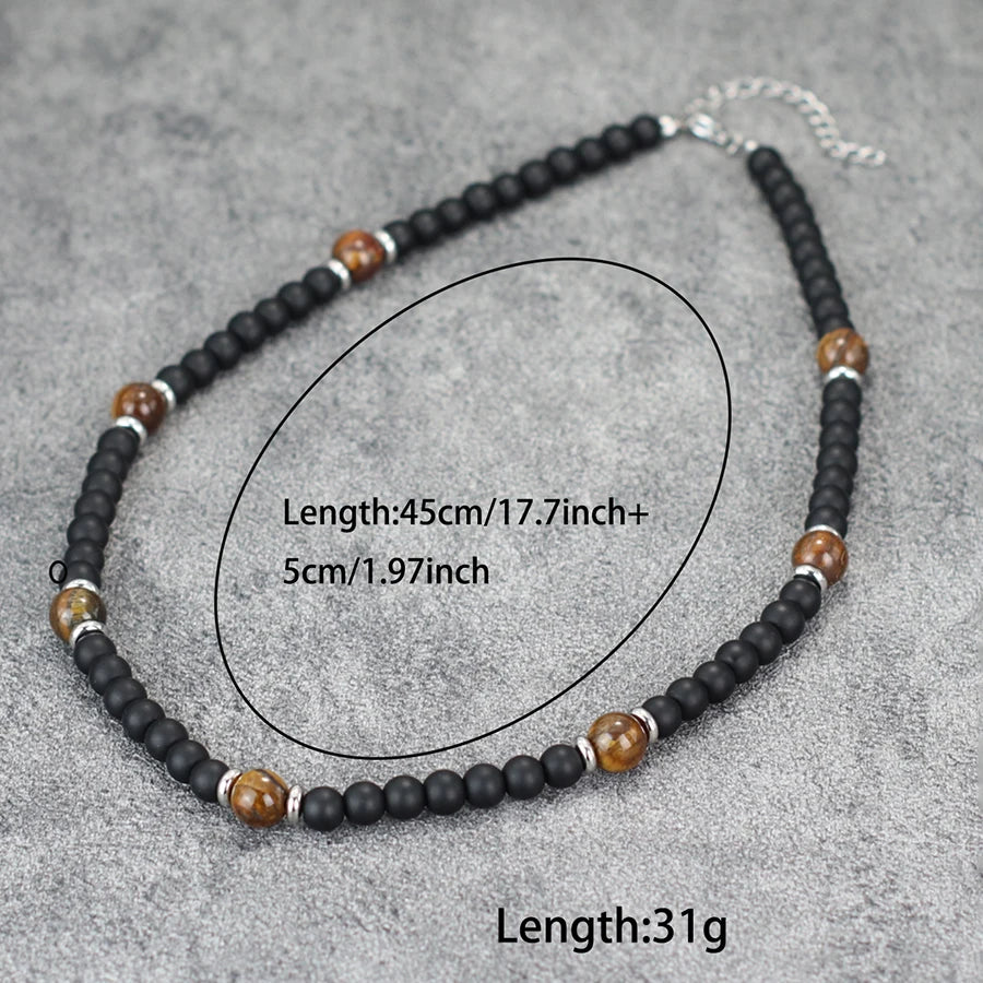 Fashionable Natural Stone Necklace Men Turquoises Hematite Tiger Eyes Beads 50cm Short Collar Jewelry Office Erkek Kolye Joias