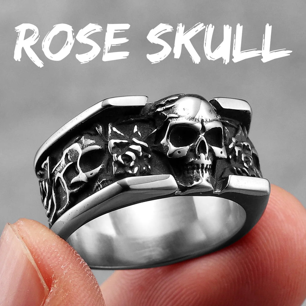 Rose Skull Ring — Stainless Steel